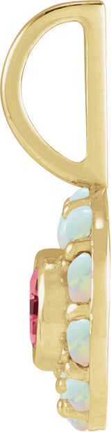 14K Gold Round Natural Pink Spinel & Natural White Opal Halo-Style Pendant - Yellow Gold - view 4