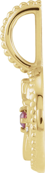 14K Gold Round Natural Rhodolite Garnet & Natural Diamond Zodiac Pendant - Yellow Gold - view 5