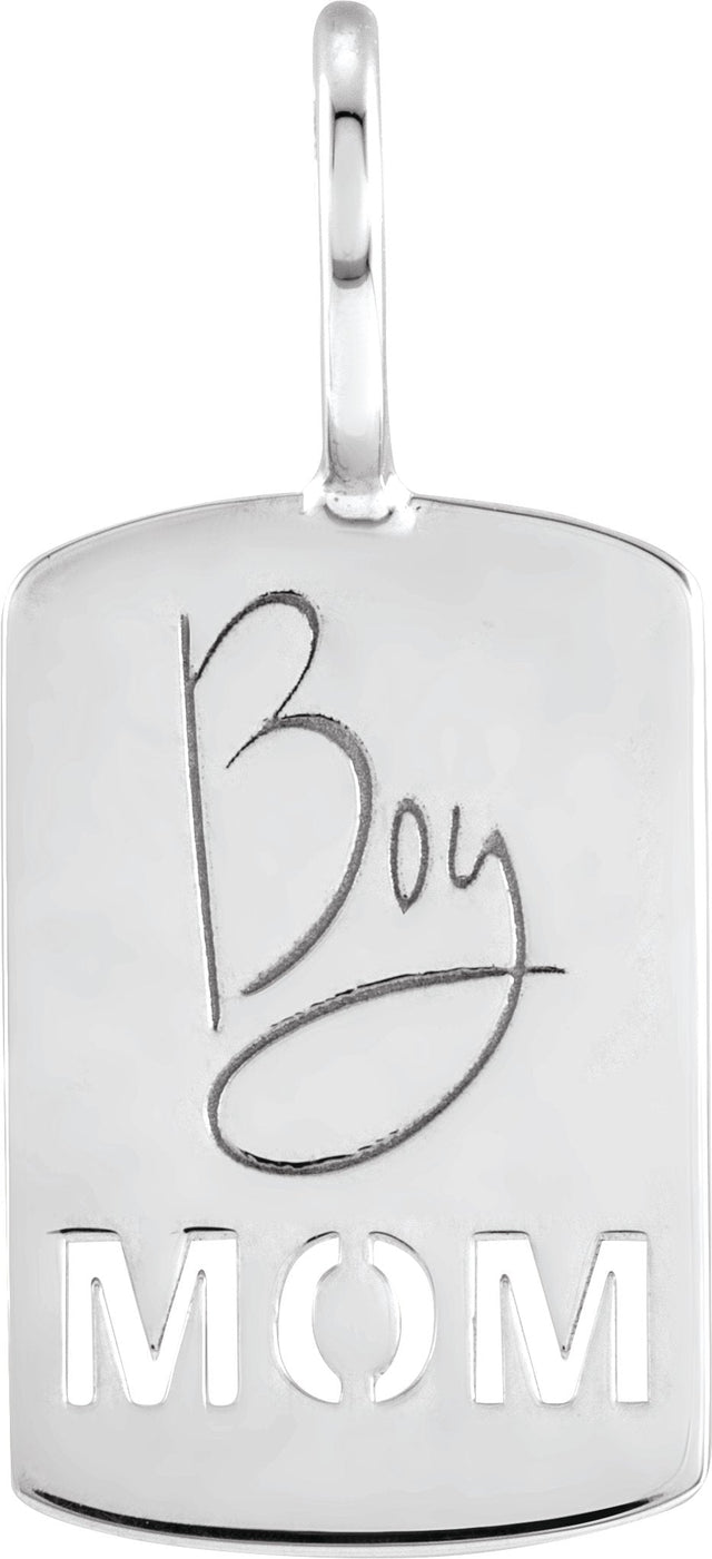 14K Gold Engravable Mom Pendant - White Gold