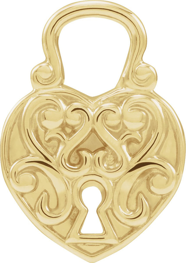 14K Gold Lock Heart Pendant - Yellow Gold - view 9