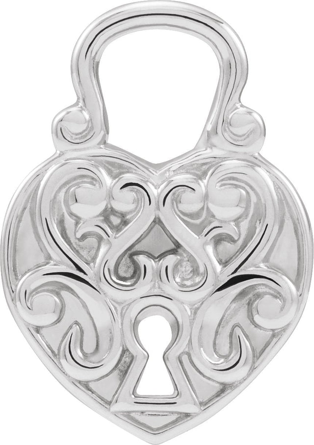 14K Gold Lock Heart Pendant - White Gold - view 9