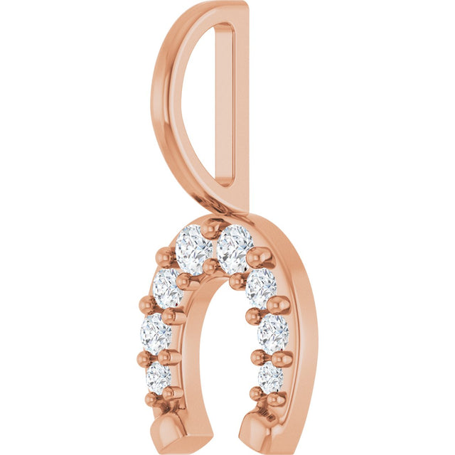 14K Gold Round Natural Diamond Accented Horseshoe Pendant - Rose Gold - view 5