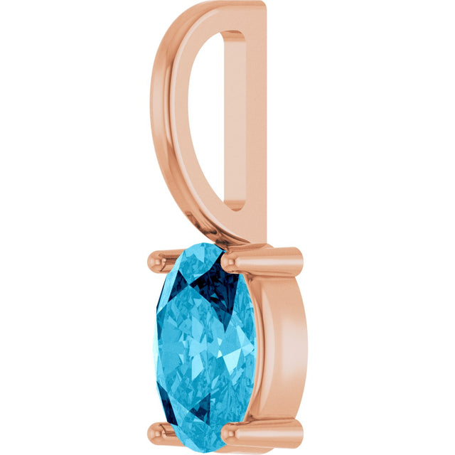 14K Gold Oval Natural Aquamarine Solitaire Pendant – 6x4mm - Rose Gold - view 5
