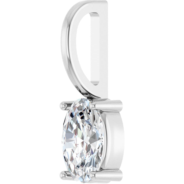 14K Gold Oval Natural White Sapphire Solitaire Pendant – 6x4mm - White Gold - view 5