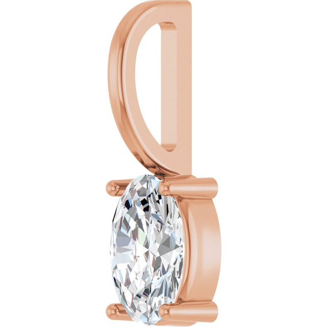 14K Gold Oval Natural White Sapphire Solitaire Pendant – 6x4mm - Rose Gold - view 5