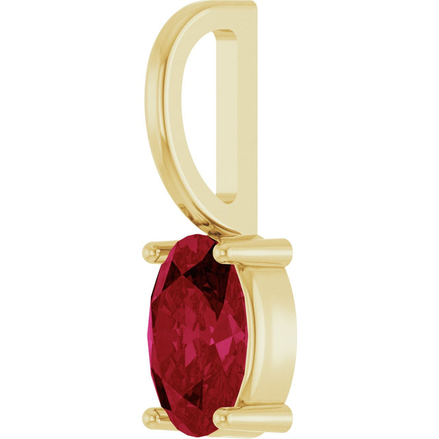 14K Gold Oval Lab-Grown Ruby Solitaire Pendant – 6x4mm - Yellow Gold - view 5
