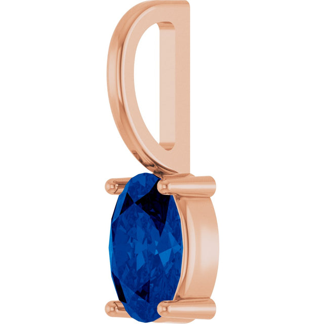 14K Gold Oval Natural Blue Sapphire Solitaire Pendant – 6x4mm - Rose Gold - view 5
