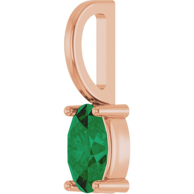 14K Gold Oval Natural Emerald Solitaire Pendant - Rose Gold - view 6