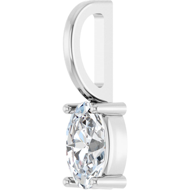 14K Gold Oval Natural White Sapphire Solitaire Pendant - White Gold - view 5