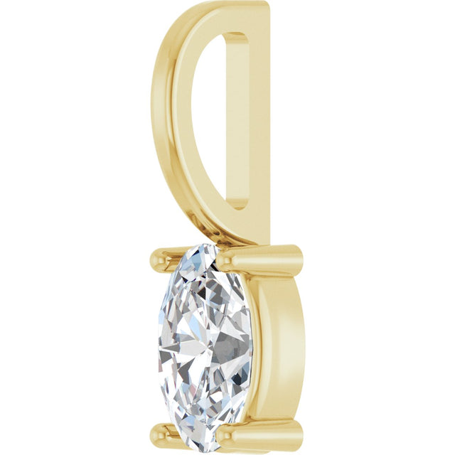 14K Gold Oval Natural White Sapphire Solitaire Pendant - Yellow Gold - view 5