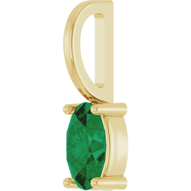14K Gold Oval Natural Emerald Solitaire Pendant - Yellow Gold - view 5