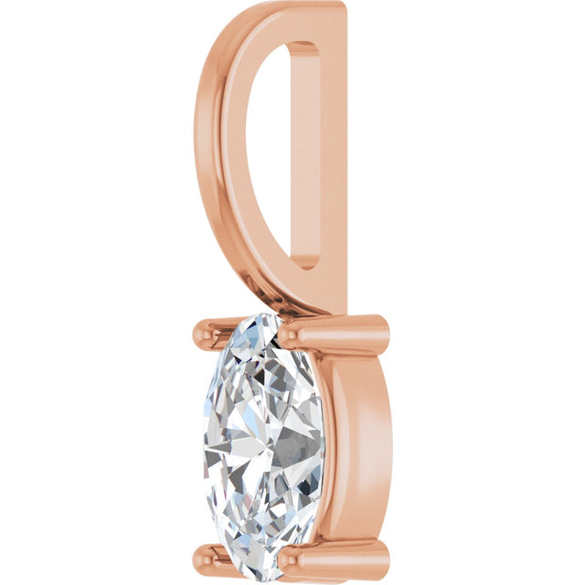 14K Gold Oval Natural White Sapphire Solitaire Pendant - Rose Gold - view 6