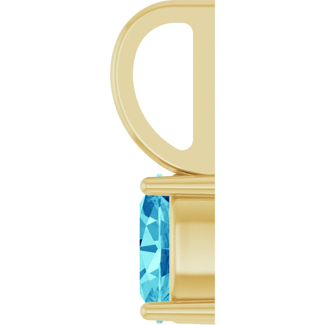 14K Gold Oval Natural Blue Zircon Solitaire Pendant - Yellow Gold - view 6