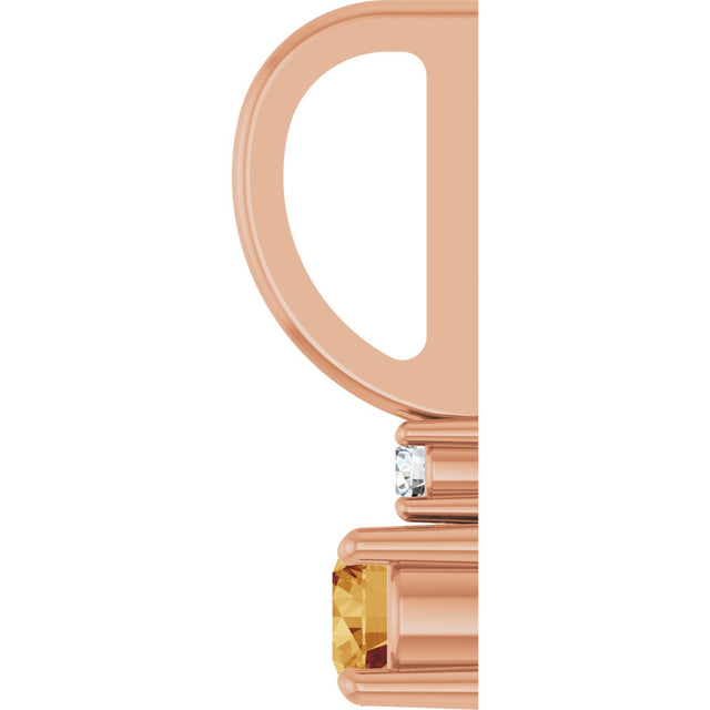 14K Gold Round Natural Citrine Accented Pendant - Rose Gold - view 9