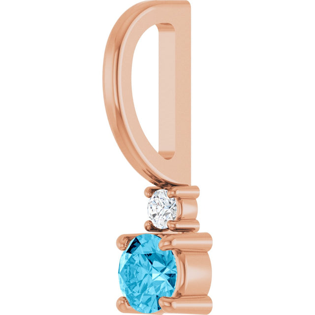 14K Gold Round Natural Aquamarine Accented Pendant - Rose Gold - view 8