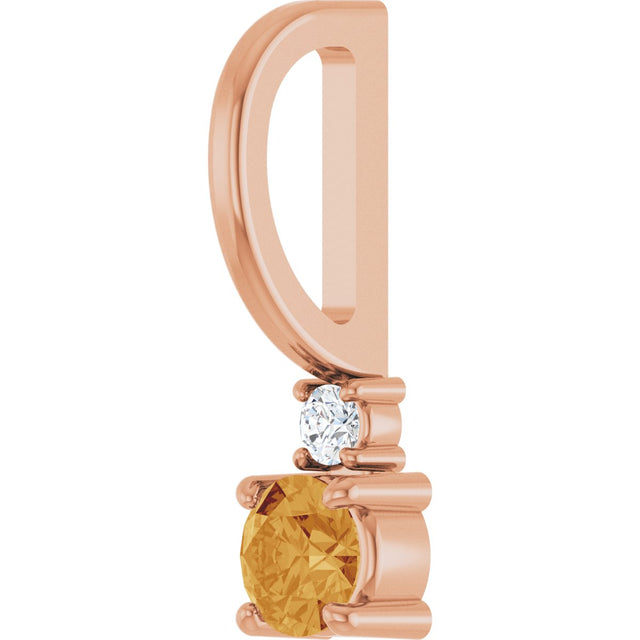 14K Gold Round Natural Citrine Accented Pendant - Rose Gold - view 8