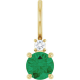 14K Gold Round Natural Emerald Accented Pendant - Yellow Gold - view 7