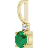 14K Gold Round Natural Emerald Accented Pendant - Yellow Gold - view 8