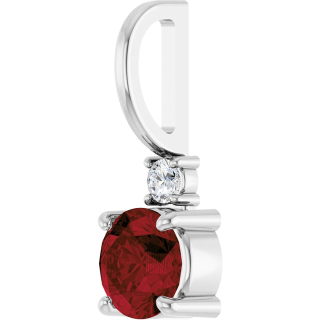 14K Gold Round Natural Mozambique Garnet Accented Pendant - White Gold - view 8