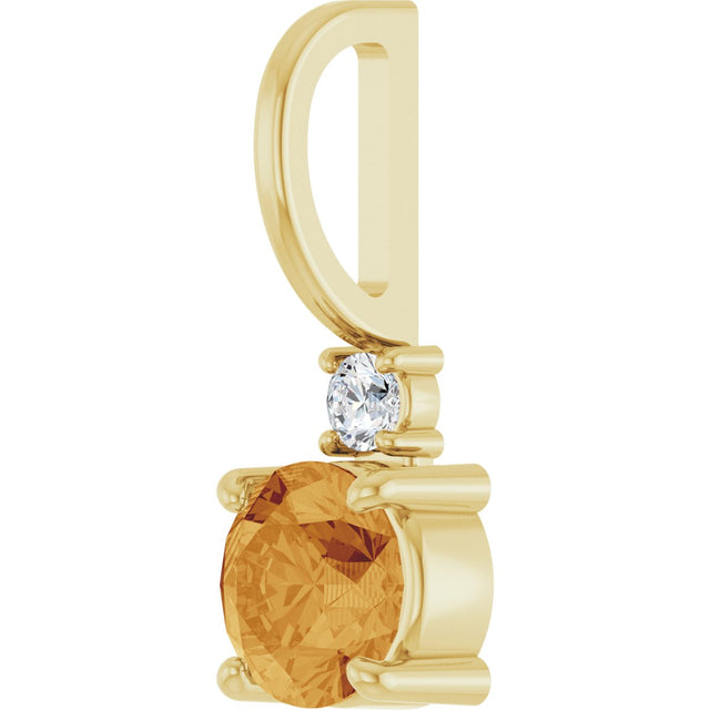 14K Gold Round Natural Citrine Accented Pendant - Yellow Gold - view 8