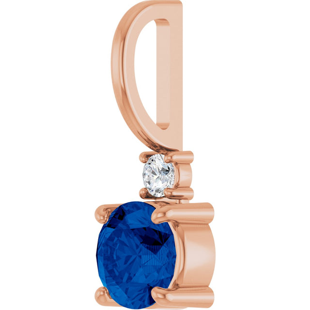 14K Gold Round Natural Blue Sapphire Accented Pendant - Rose Gold - view 8