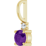 14K Gold Round Natural Amethyst Accented Pendant - Yellow Gold - view 8