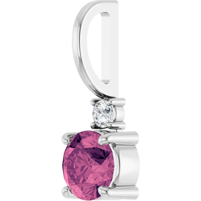 14K Gold Round Natural Pink Tourmaline Accented Pendant - White Gold - view 8