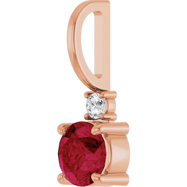 14K Gold Round Lab-Grown Ruby Accented Pendant – up to 0.015 CTW - Rose Gold - view 8