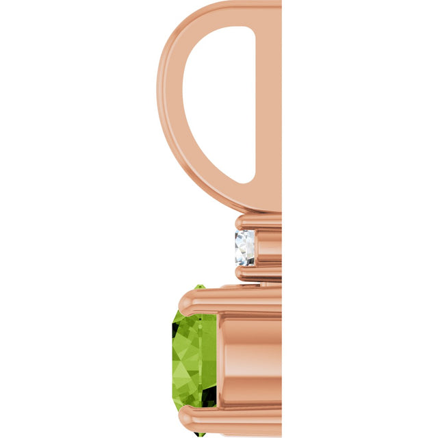 14K Gold Round Natural Peridot Accented Pendant - Rose Gold - view 9