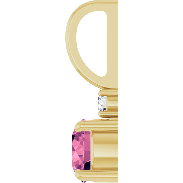 14K Gold Round Natural Pink Tourmaline Accented Pendant - Yellow Gold - view 9