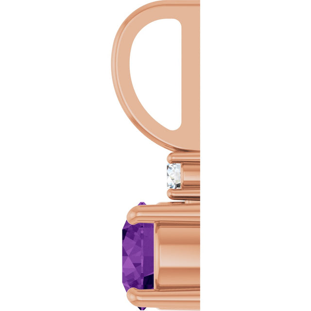 14K Gold Round Natural Amethyst Accented Pendant - Rose Gold - view 9