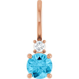 14K Gold Round Natural Aquamarine Accented Pendant - Rose Gold - view 7