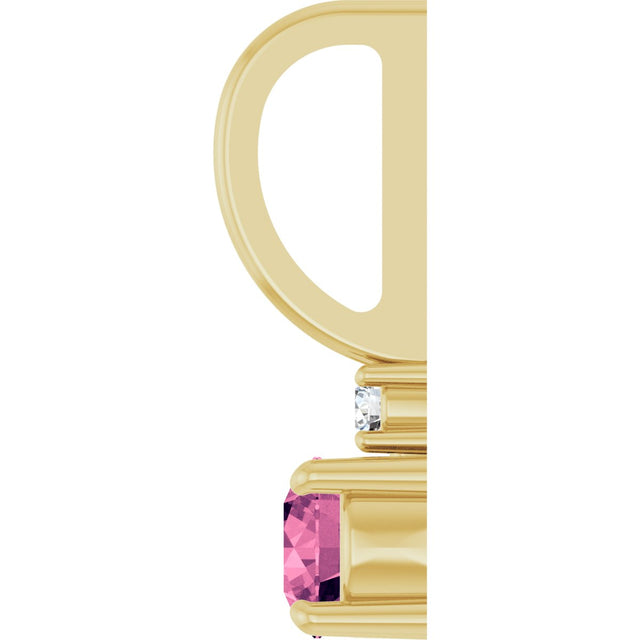 14K Gold Round Natural Pink Tourmaline Accented Pendant - Yellow Gold - view 9