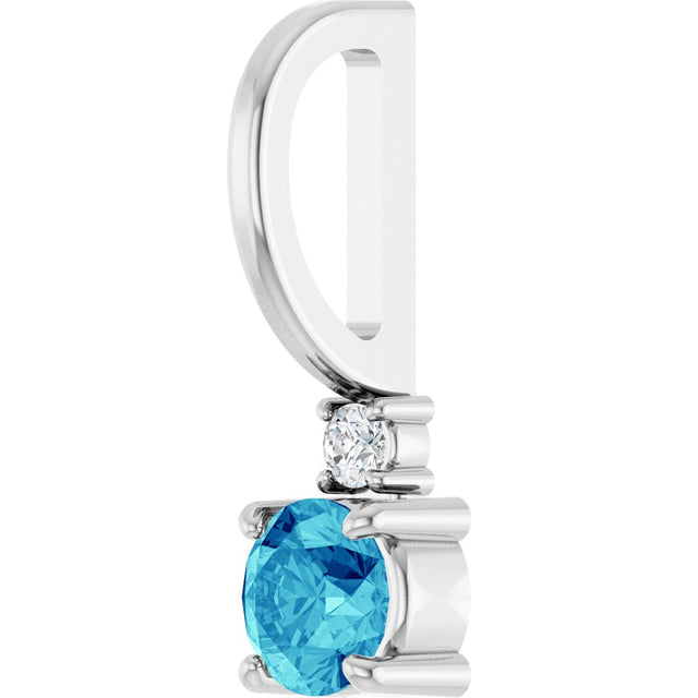 Platinum Round Natural Blue Zircon Accented Pendant - view 8