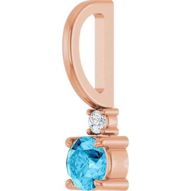 14K Gold Round Natural Aquamarine Accented Pendant - Rose Gold - view 8