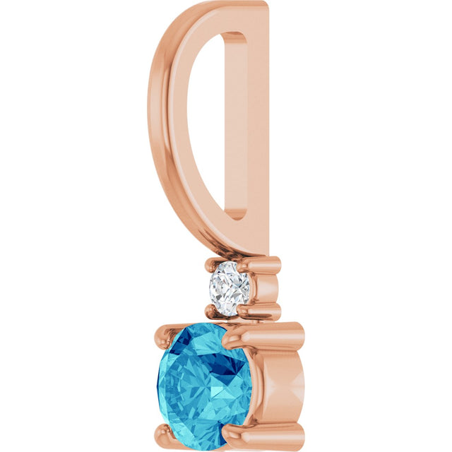 14K Gold Round Natural Blue Zircon Accented Pendant - Rose Gold - view 8