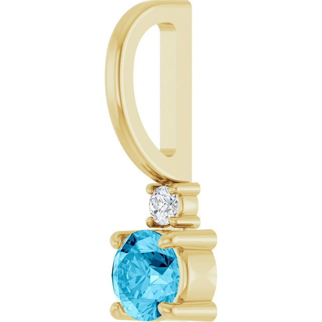 14K Gold Round Natural Aquamarine Accented Pendant - Yellow Gold - view 8