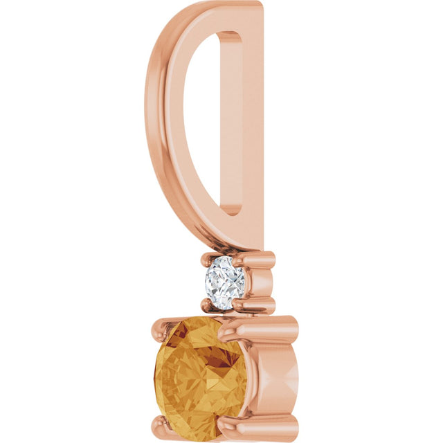 14K Gold Round Natural Citrine Accented Pendant - Rose Gold - view 8