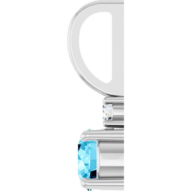 14K Gold Round Natural Aquamarine Accented Pendant - White Gold - view 9