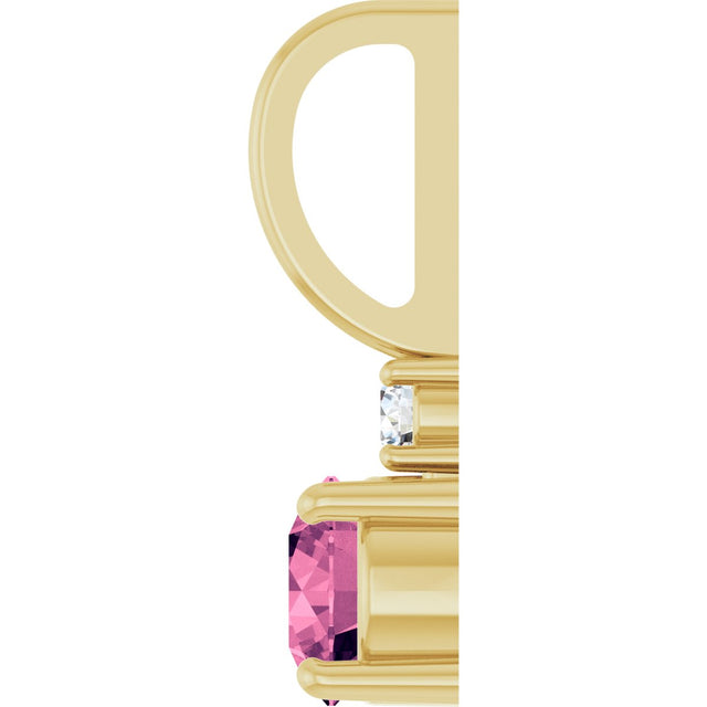 14K Gold Round Natural Pink Tourmaline Accented Pendant - Yellow Gold - view 9