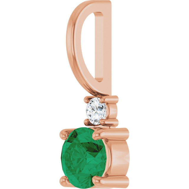 14K Gold Round Natural Emerald Accented Pendant - Rose Gold - view 8