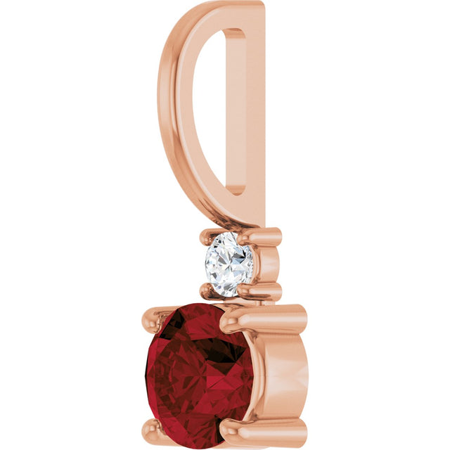 14K Gold Round Natural Mozambique Garnet Accented Pendant - Rose Gold - view 8
