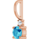 14K Gold Round Natural Blue Zircon Accented Pendant - Rose Gold - view 8