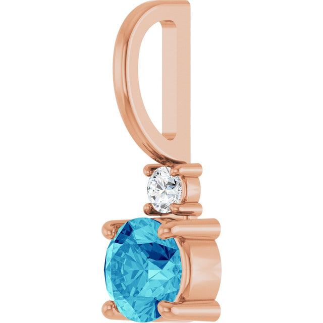 14K Gold Round Natural Blue Zircon Accented Pendant - Rose Gold - view 8