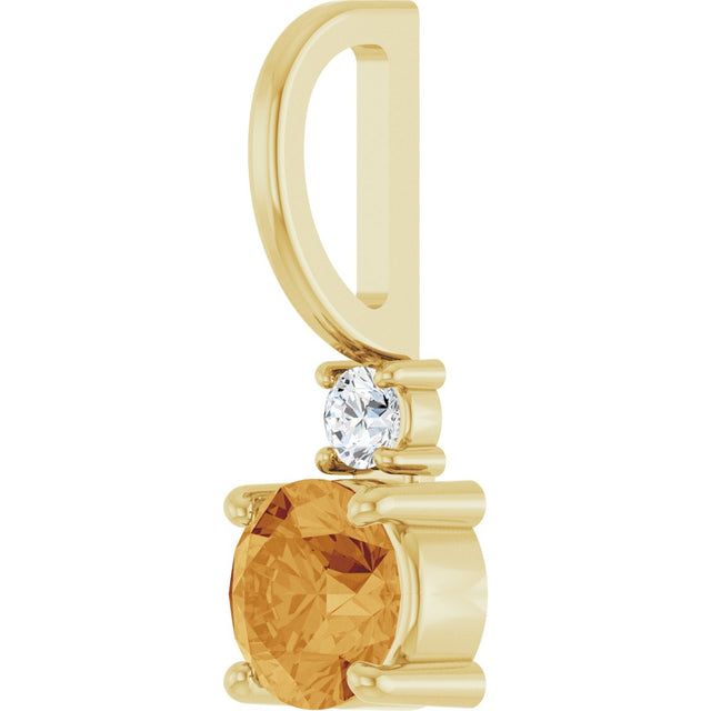 14K Gold Round Natural Citrine Accented Pendant - Yellow Gold - view 8