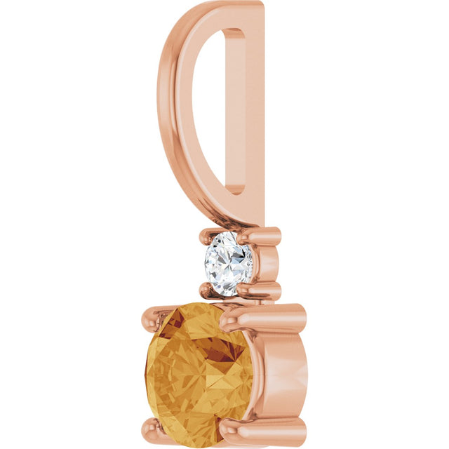 14K Gold Round Natural Citrine Accented Pendant - Rose Gold - view 8