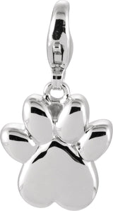 14K Gold Charming Animals Paw Print Pendant - White Gold