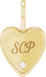 14K Gold Round Natural Diamond Engravable Accented Heart Pendant - Yellow Gold - view 9