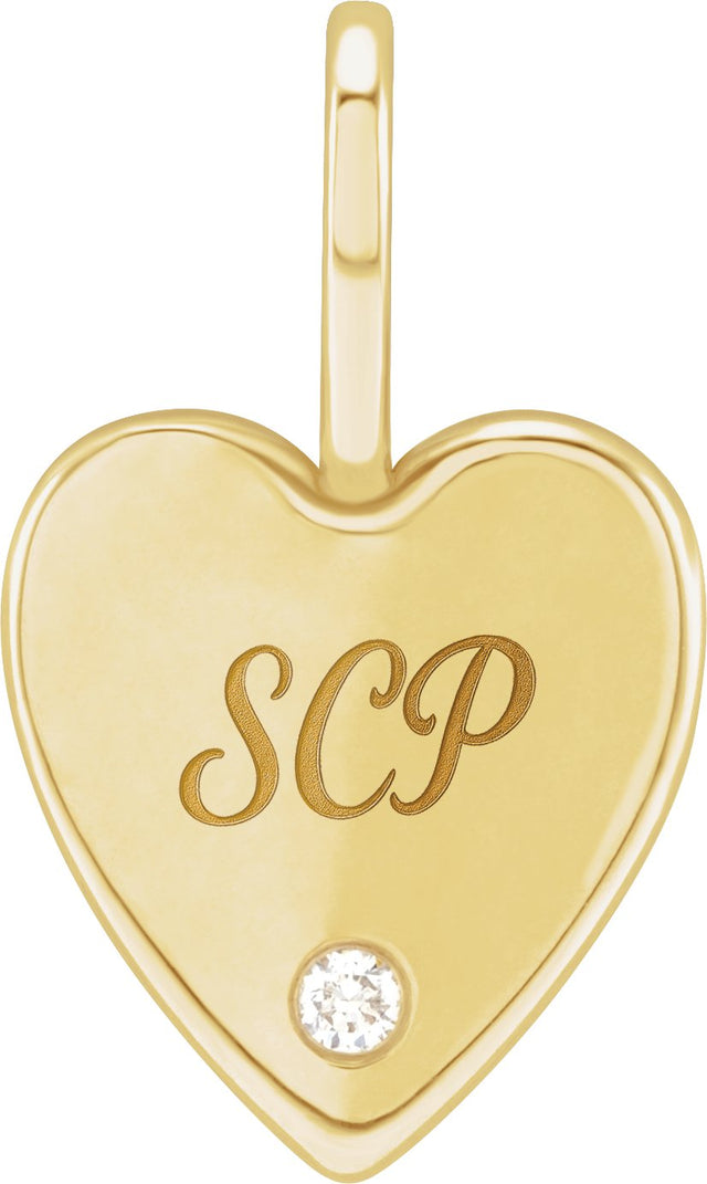 14K Gold Round Natural Diamond Engravable Accented Heart Pendant - Yellow Gold - view 9