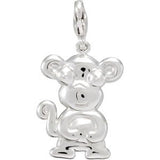 14K Gold Charming Animals Monkey Pendant - White Gold